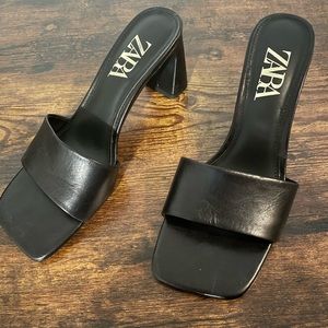Zara Black Square Toe Mule Heels